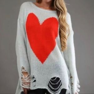 WildFox White Label Distressed Heart Sweater